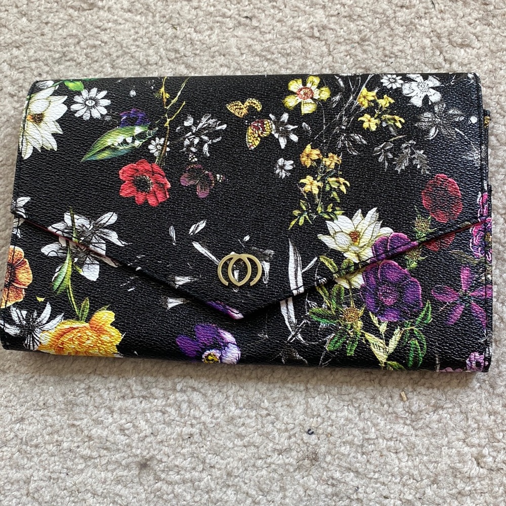 Black floral clutch